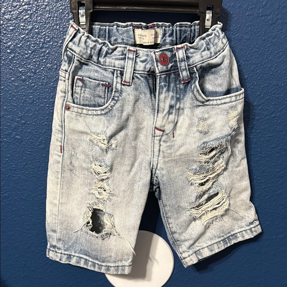 Zara Distressed Denim Kids Shorts - Light Blue